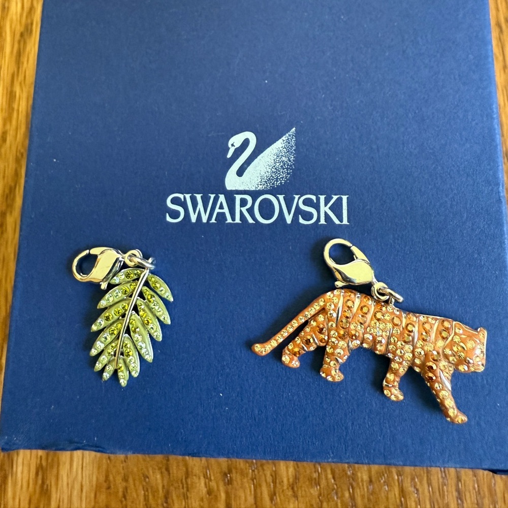 Swarovski Green Leaf and Amber Tiger Charms